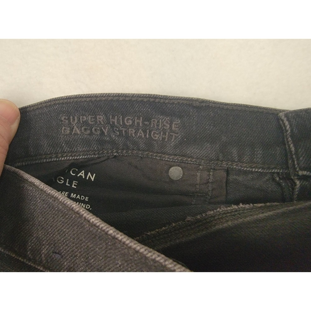 American Eagle Super High-Rise Baggy Straight Jeans Sz 14 X-Long‎ Black Strigid - Picture 10 of 11